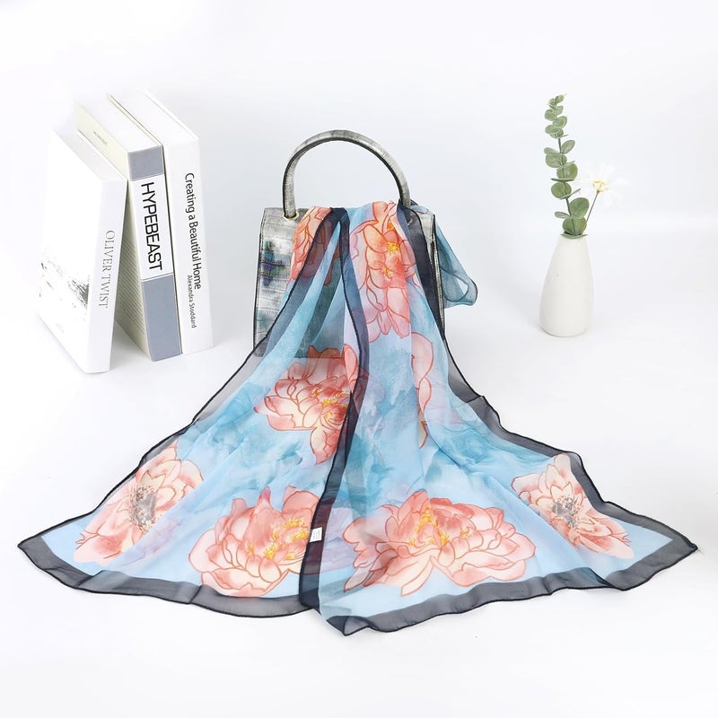 E-Clover Women Soft Floral Print Shawl Chiffon Sheer Scarf - Image 4